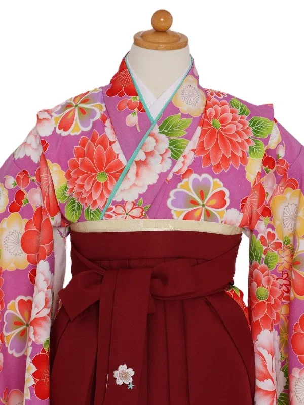 女児袴(7女)487うす紫牡丹八重菊×えんじ袴