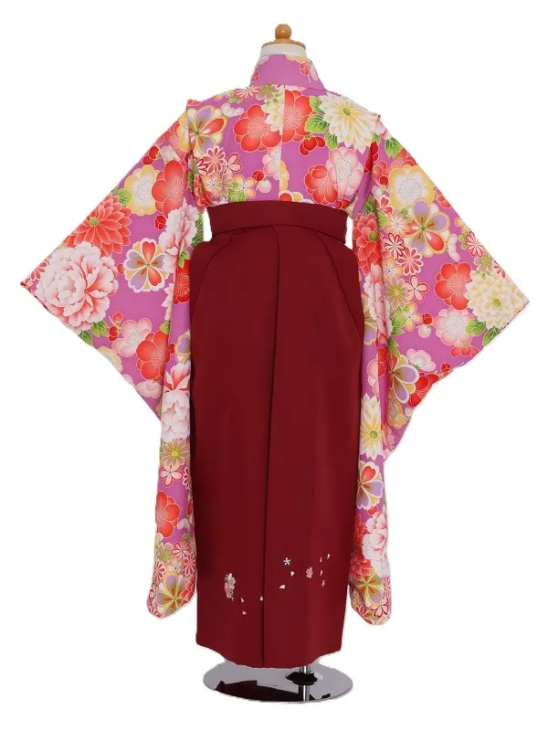 女児袴(7女)487うす紫牡丹八重菊×えんじ袴