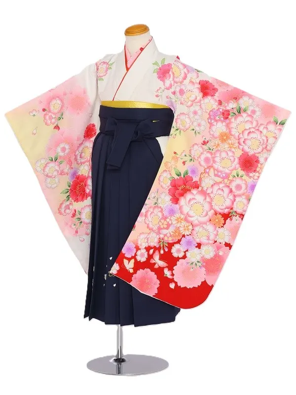 女児袴(5女)506白裾赤八重桜×紺袴