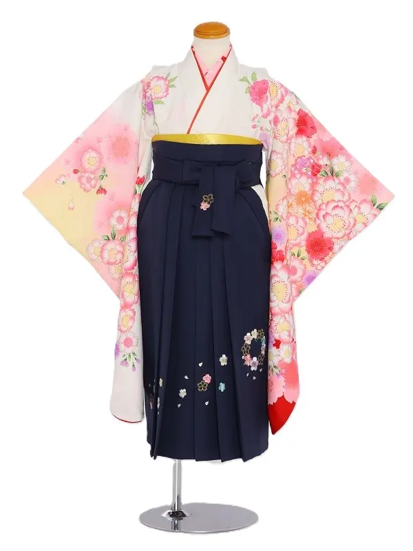 女児袴(5女)506白裾赤八重桜×紺袴