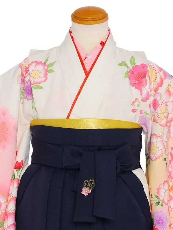 女児袴(5女)506白裾赤八重桜×紺袴