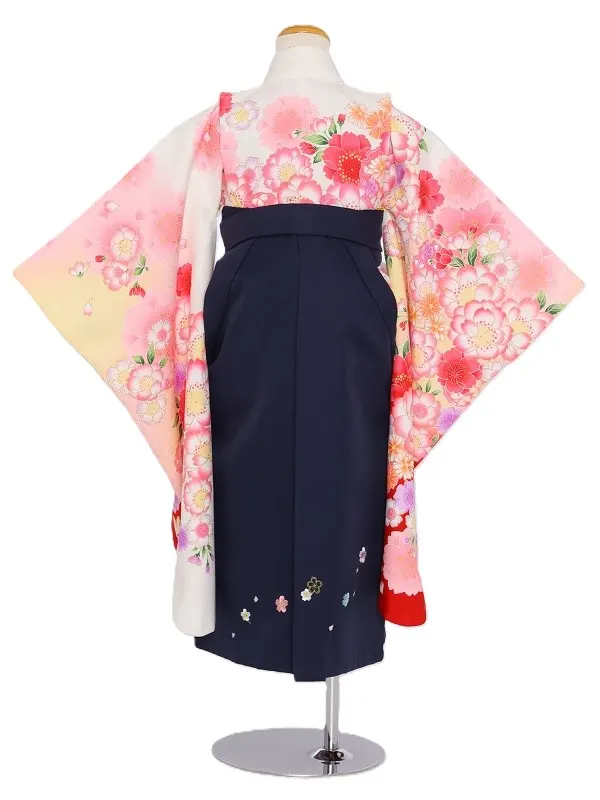 女児袴(5女)506白裾赤八重桜×紺袴
