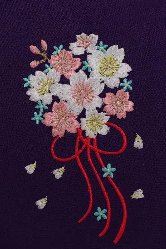 女児袴(5女)556水色にうすﾋﾟﾝｸぼかし鈴に桜×紫袴