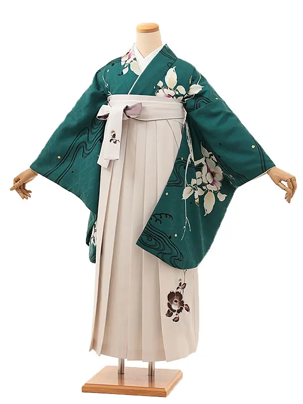 そしてゆめ グリーンに流水椿×アイボリー 0002／RENCAセレクション