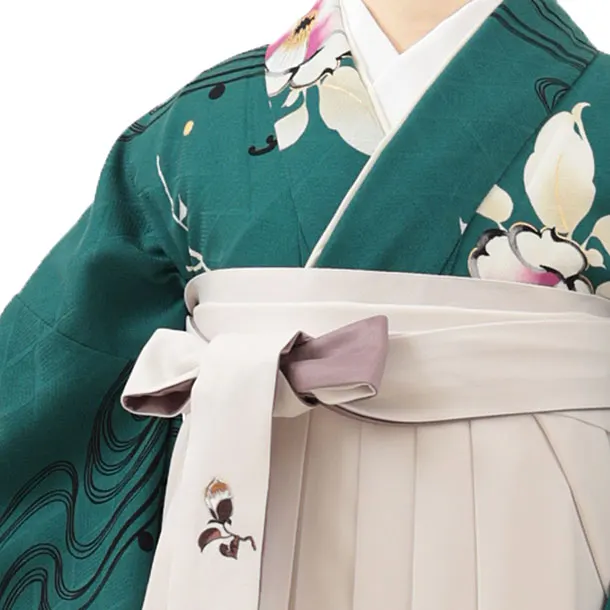 そしてゆめ グリーンに流水椿×アイボリー 0002／RENCAセレクション