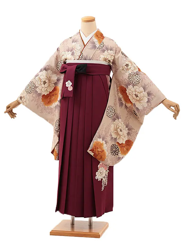 九重 ベージュに藤と牡丹×エンジ 0016／RENCAセレクション