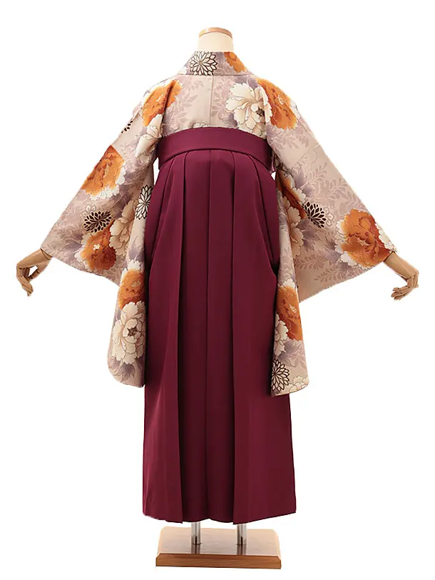 九重 ベージュに藤と牡丹×エンジ 0016／RENCAセレクション