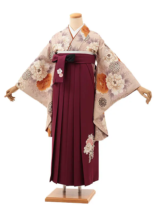 九重 ベージュに藤と牡丹×エンジ 0032／RENCAセレクション