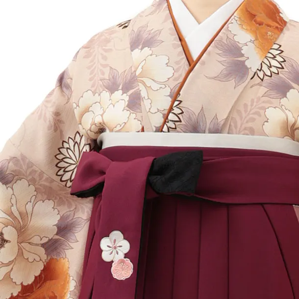 九重 ベージュに藤と牡丹×エンジ 0032／RENCAセレクション