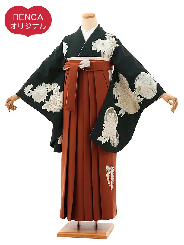 濃深緑に丸紋花×煉瓦茶0065/RENCAオリジナル