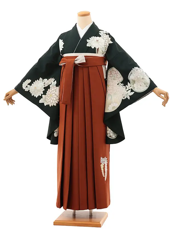 濃深緑に丸紋花×煉瓦茶0065/RENCAオリジナル