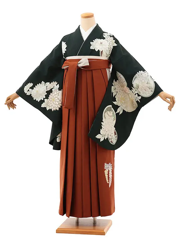 濃深緑に丸紋花×煉瓦茶0066/RENCAオリジナル