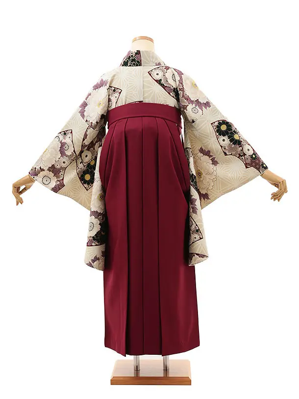 九重　ベージュ地に牡丹と華扇×エンジ  0068／RENCAセレクション