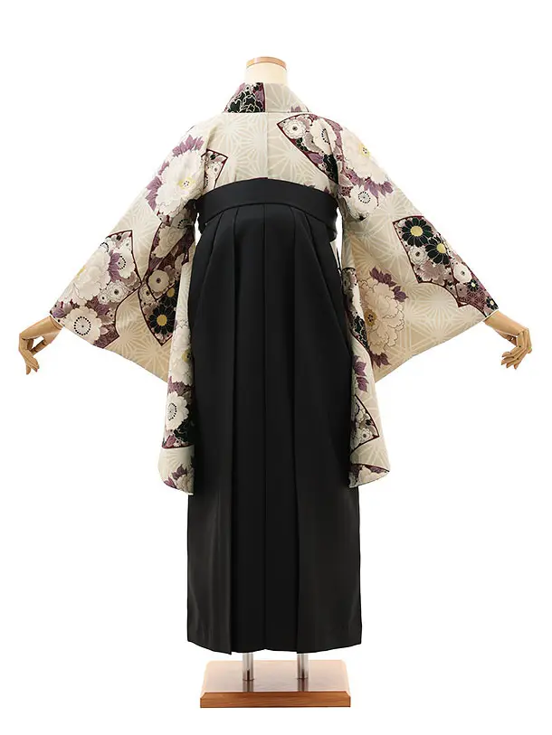 九重　ベージュ地に牡丹と華扇×黒  0070／RENCAセレクション