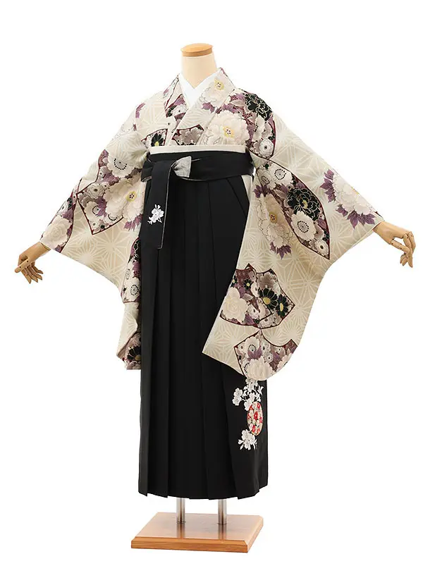 九重　ベージュ地に牡丹と華扇×黒  0071／RENCAセレクション