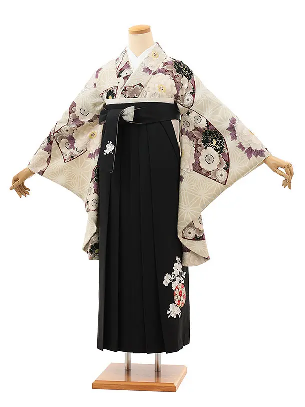 九重　ベージュ地に牡丹と華扇×黒  0071／RENCAセレクション