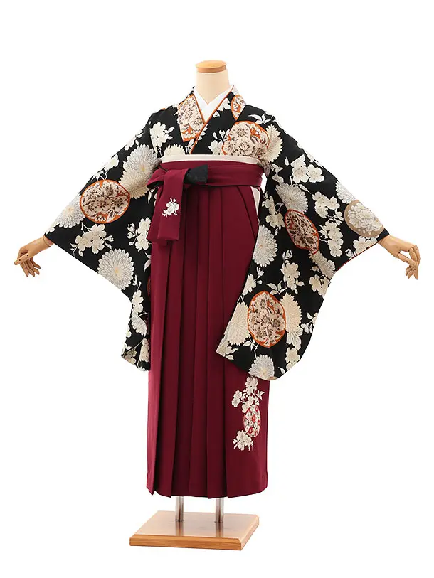 九重　黒地に菊と桜紋×エンジ 0073／RENCAセレクション