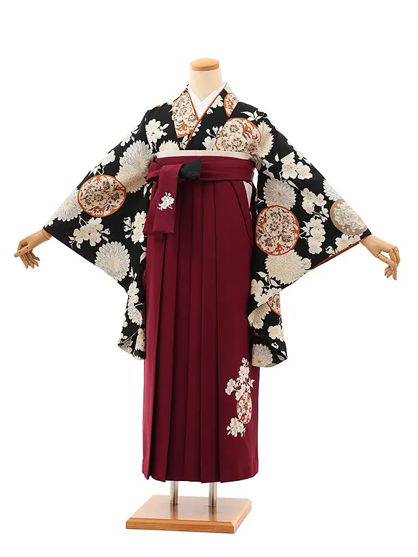 九重　黒地に菊と桜紋×エンジ 0073／RENCAセレクション