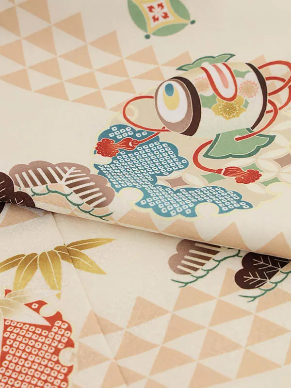 RENCA(2歳男児被布)2006朱赤 鷹xクリーム 雪輪 鱗