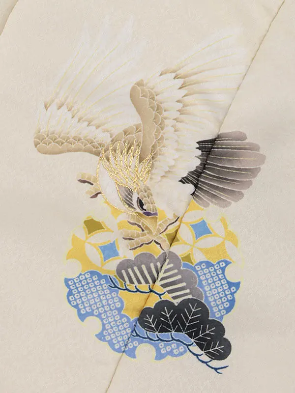 RENCA(3歳男児被布)3008白 鷹x青 雪輪 鱗