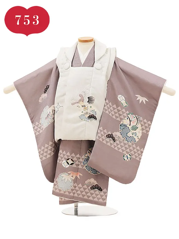 RENCA(3歳男児被布)3009オフホワイト 鷹x薄あずき 雪輪 鱗