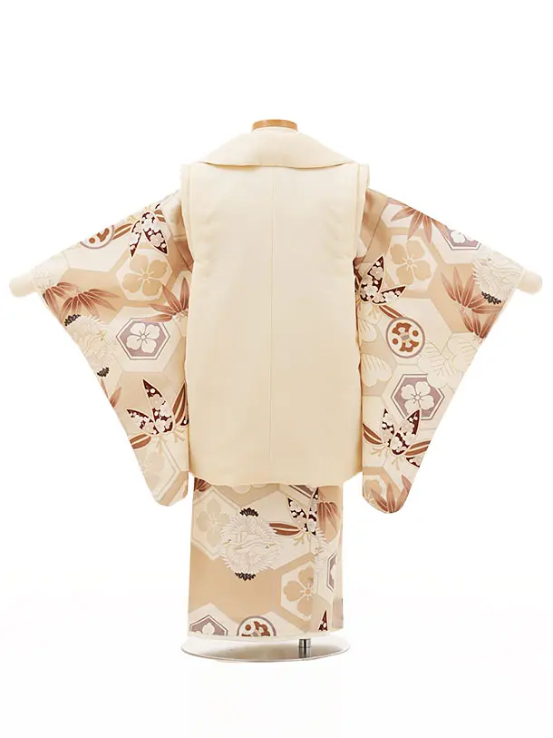 RENCA(3歳男児被布)3011ベージュx生成ベージュ 松竹梅亀甲紋