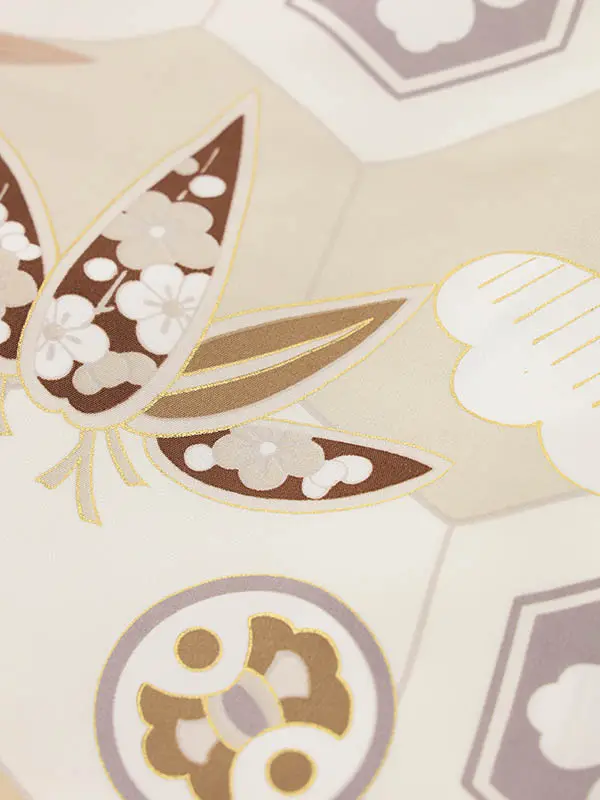 RENCA(3歳男児被布)3012ブラウンx生成ベージュ 松竹梅亀甲紋