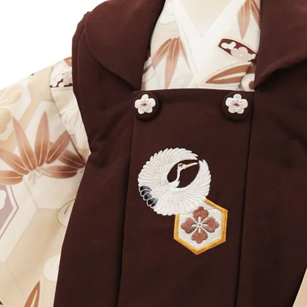 RENCA(3歳男児被布)3012ブラウンx生成ベージュ 松竹梅亀甲紋