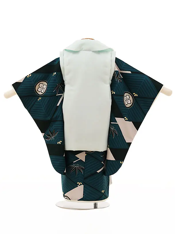 RENCA(3歳男児被布)3014薄水色xターコイズブルー 菱文様に紋