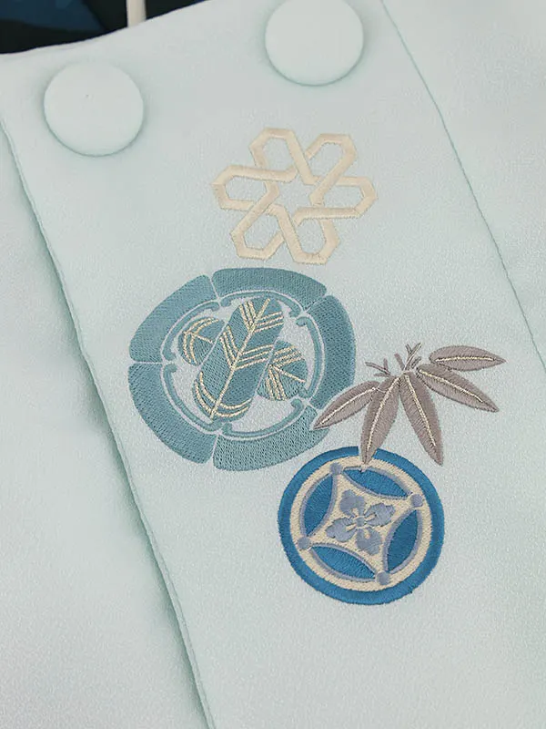 RENCA(3歳男児被布)3014薄水色xターコイズブルー 菱文様に紋