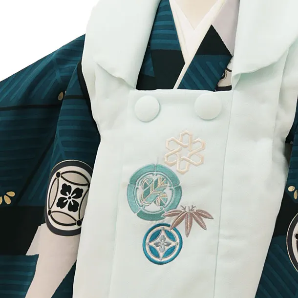 RENCA(3歳男児被布)3014薄水色xターコイズブルー 菱文様に紋