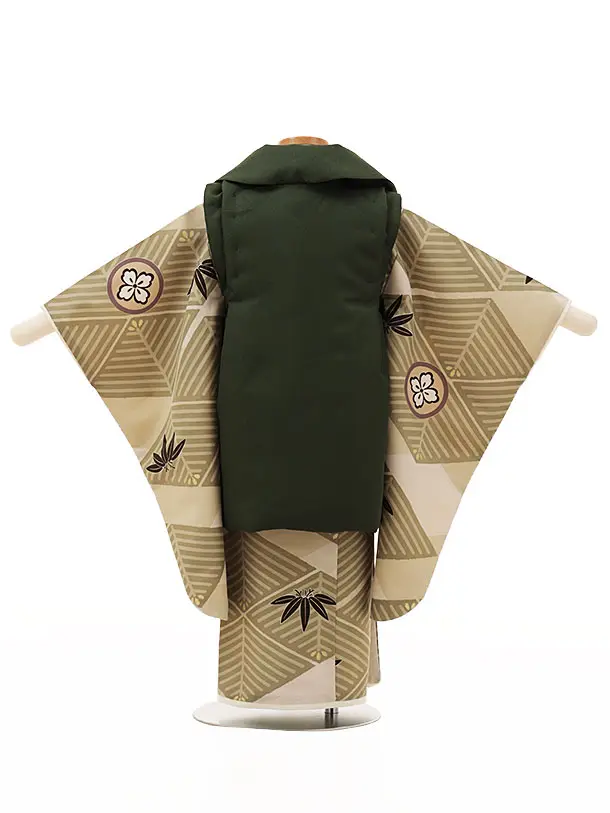 RENCA(3歳男児被布)3015緑xモスグレイ 菱文様に紋