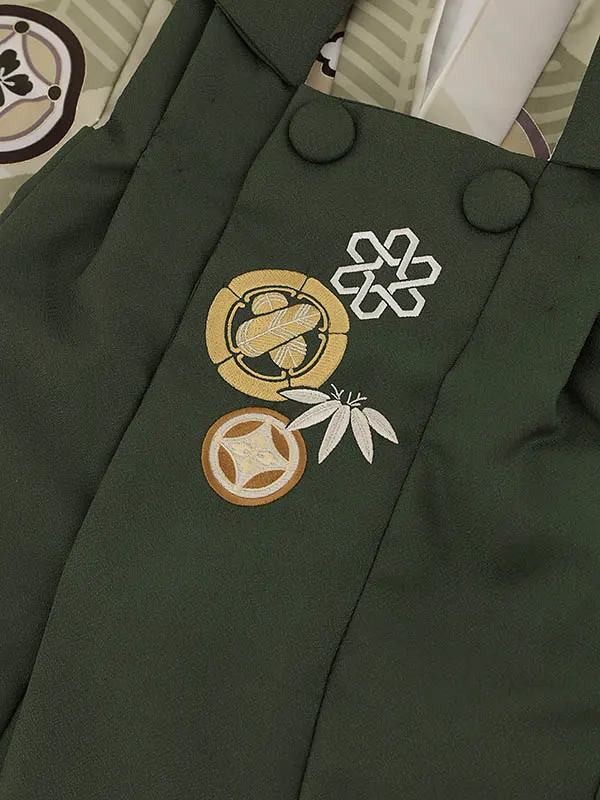 RENCA(3歳男児被布)3015緑xモスグレイ 菱文様に紋