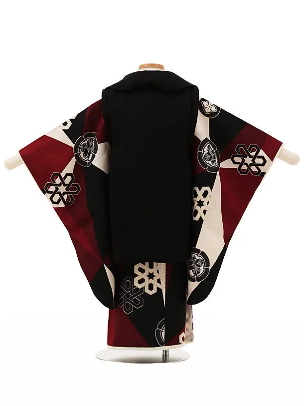 RENCA(3歳男児被布)3020黒xエンジ白 変わり柄 紋