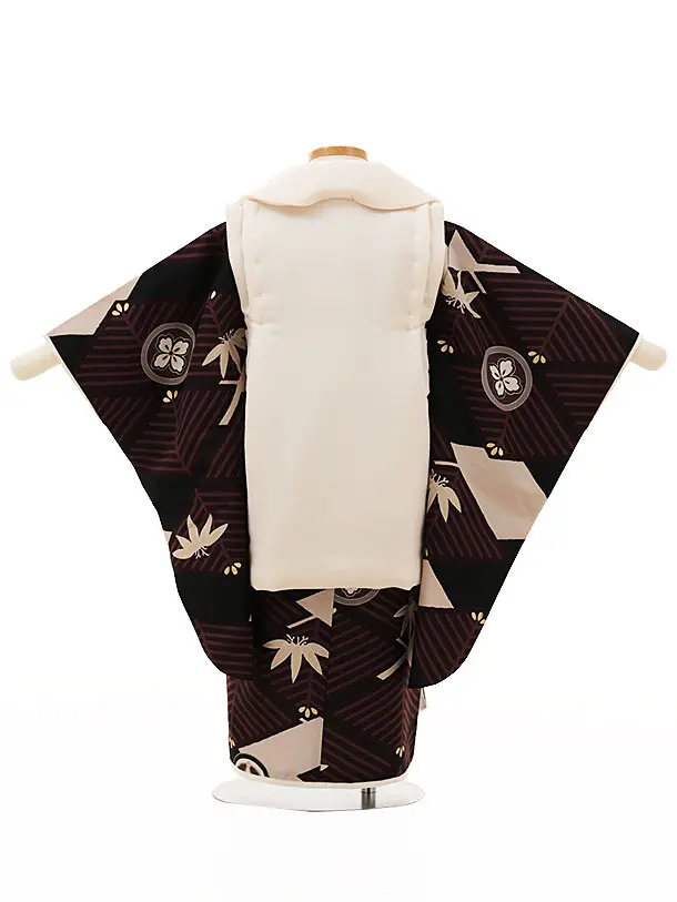 RENCA(3歳男児被布)3021ベージュxブラウン 菱文様に紋