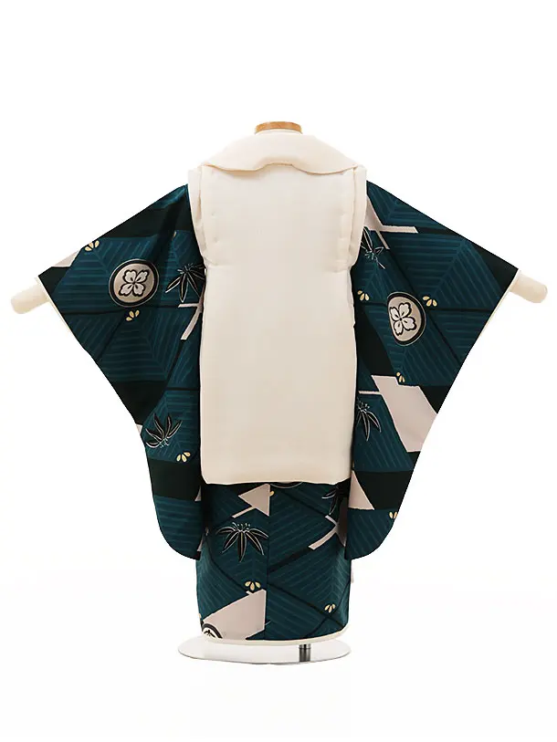 RENCA(3歳男児被布)3022ベージュxターコイズブルー 菱文様に紋