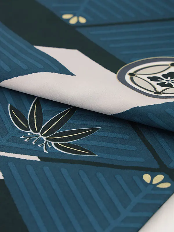 RENCA(3歳男児被布)3022ベージュxターコイズブルー 菱文様に紋