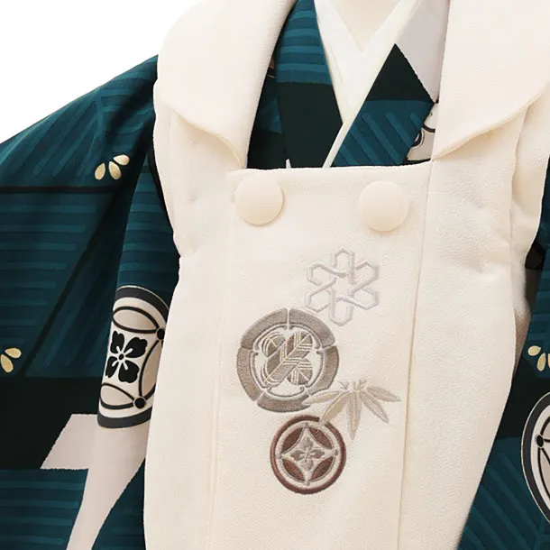 RENCA(3歳男児被布)3022ベージュxターコイズブルー 菱文様に紋