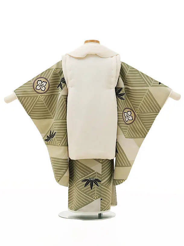 RENCA(3歳男児被布)3023ベージュxモスグレイ 菱文様に紋