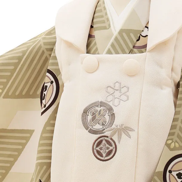 RENCA(3歳男児被布)3023ベージュxモスグレイ 菱文様に紋