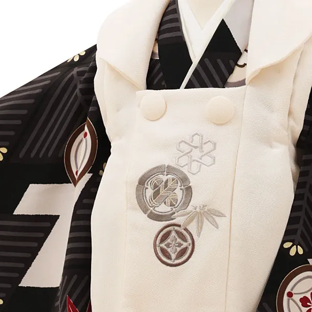 RENCA(3歳男児被布)3024ベージュxグレー 菱文様に紋