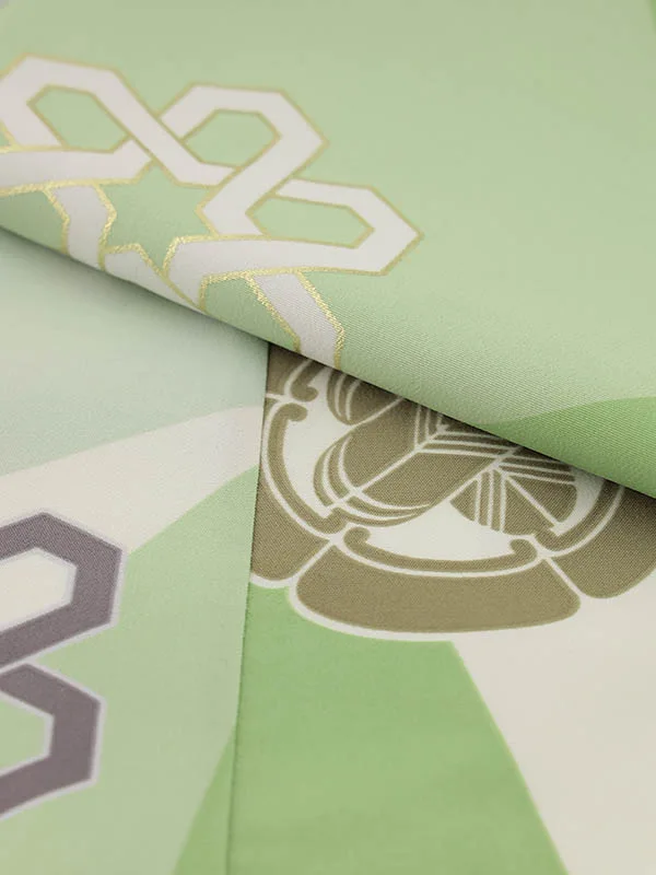 RENCA(3歳男児被布)3027ベージュx黄緑白 変わり柄 紋