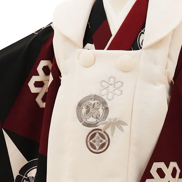 RENCA(3歳男児被布)3028ベージュxエンジ白 変わり柄 紋