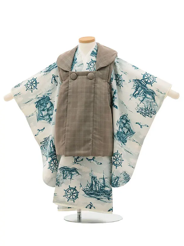 RENCAセレクション(3歳男児被布)3032サンドベージュ×アイボリー地帆船