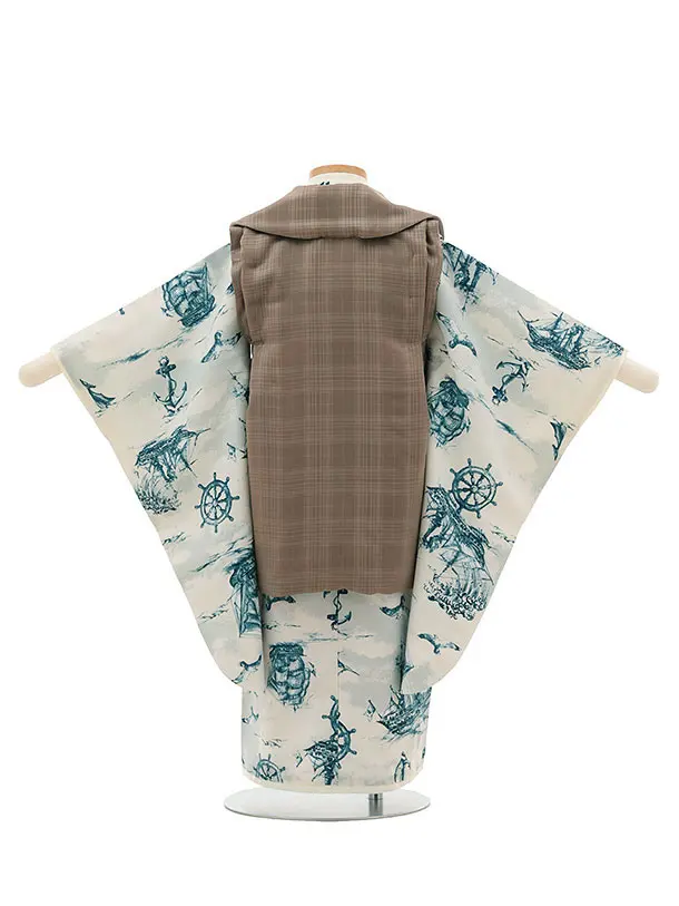 RENCAセレクション(3歳男児被布)3032サンドベージュ×アイボリー地帆船