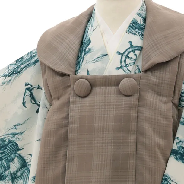 RENCAセレクション(3歳男児被布)3032サンドベージュ×アイボリー地帆船