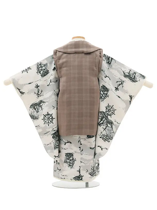 RENCAセレクション(3歳男児被布)3034サンドベージュ×アイボリー地 帆船