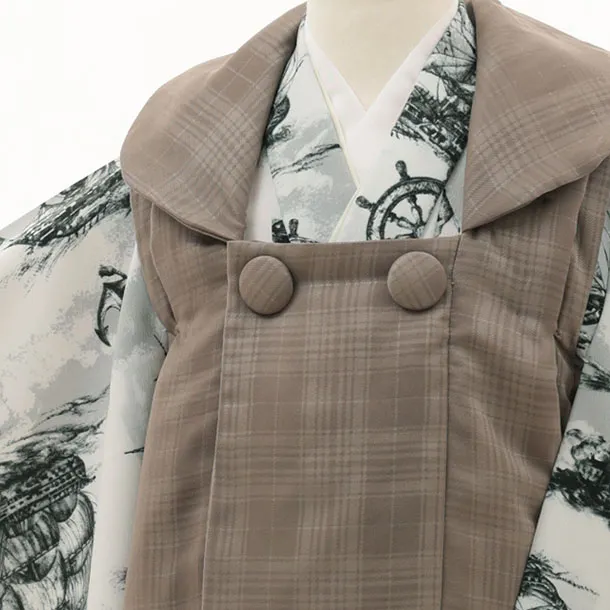 RENCAセレクション(3歳男児被布)3034サンドベージュ×アイボリー地 帆船