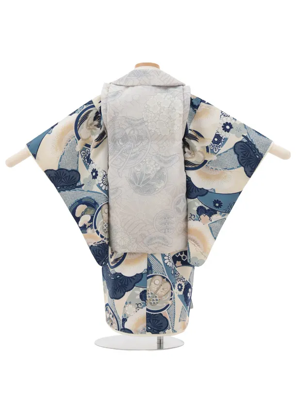 RENCA(3歳男児被布)3035 グレー×ブルーのしに丸紋