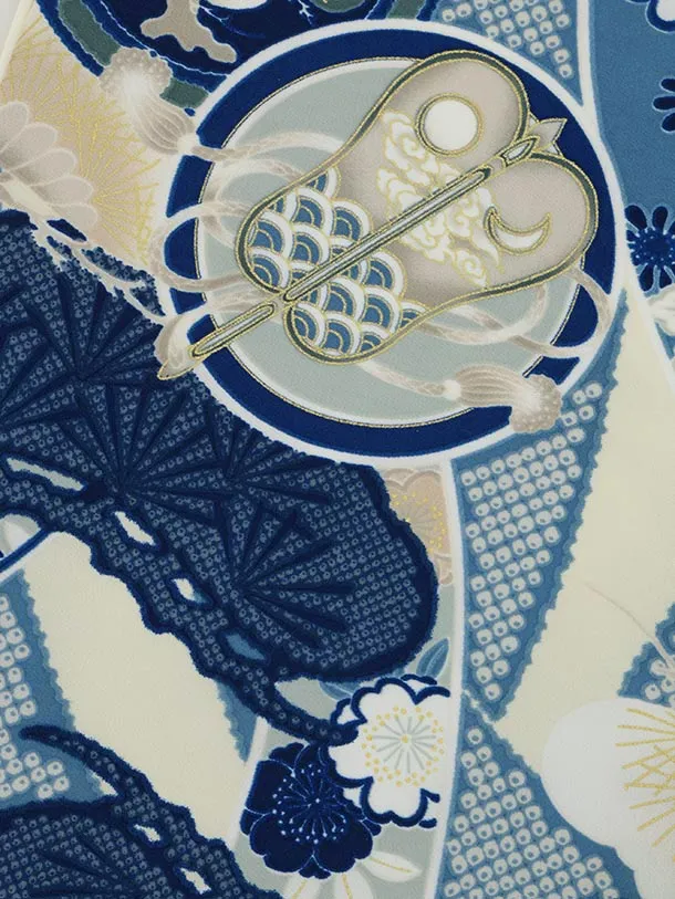 RENCA(3歳男児被布)3035 グレー×ブルーのしに丸紋